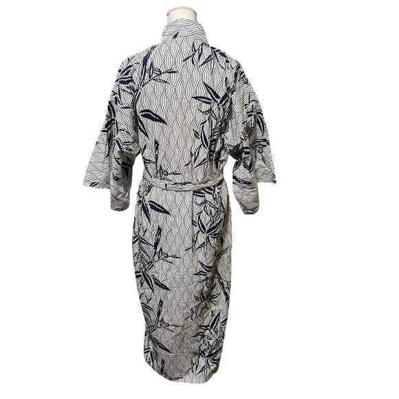 Vintage 1980s Cotton Summer Kimono Yukata Blue White Floral Bamboo Motif Size M - Picture 3 of 12